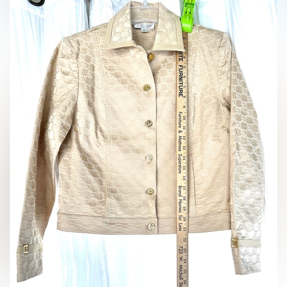 St John Vintage Women Size 2 Tan Logo Cotton Viscose Jacket Pants Set Gold - Picture 5 of 16